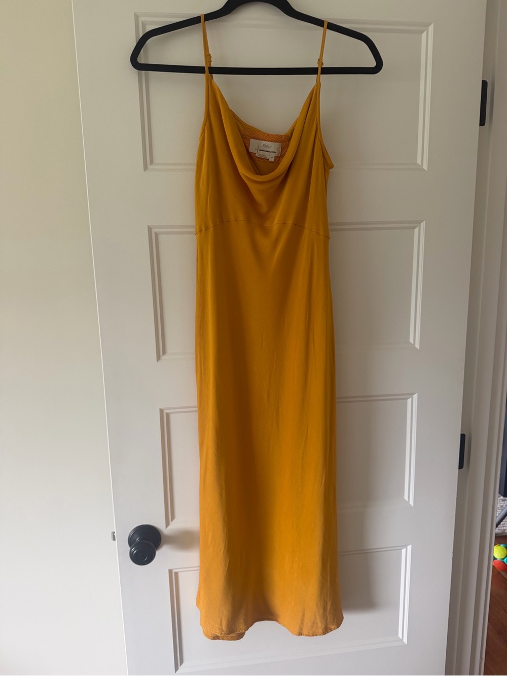 Anthropologie Mustard Yellow Slip Dress with Cowl Neck